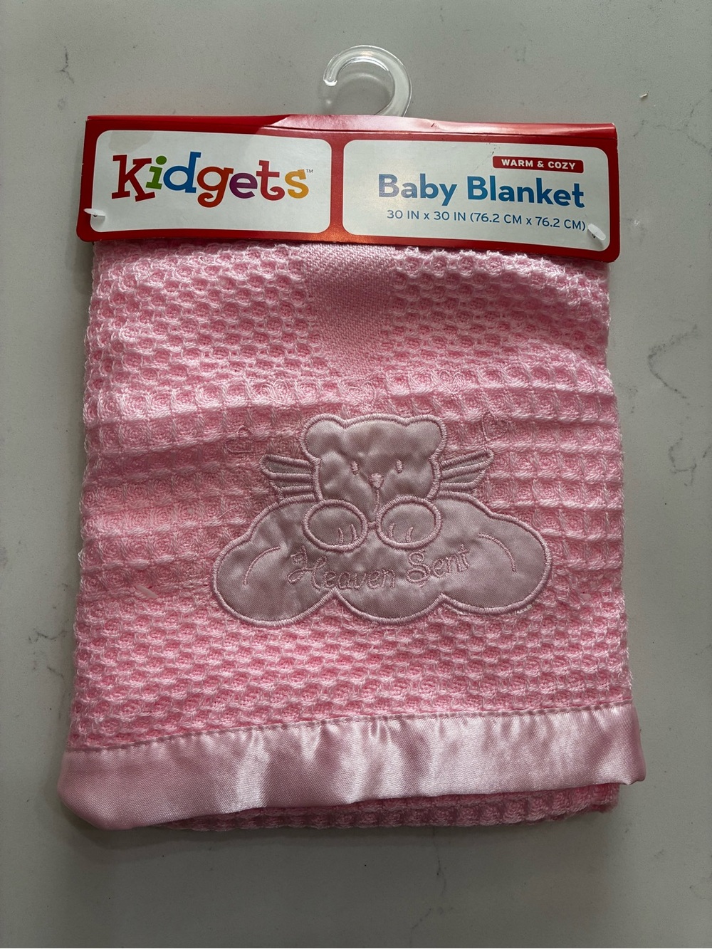 Kidgets Pink Waffle-Weave Baby Blanket with Satin Trim